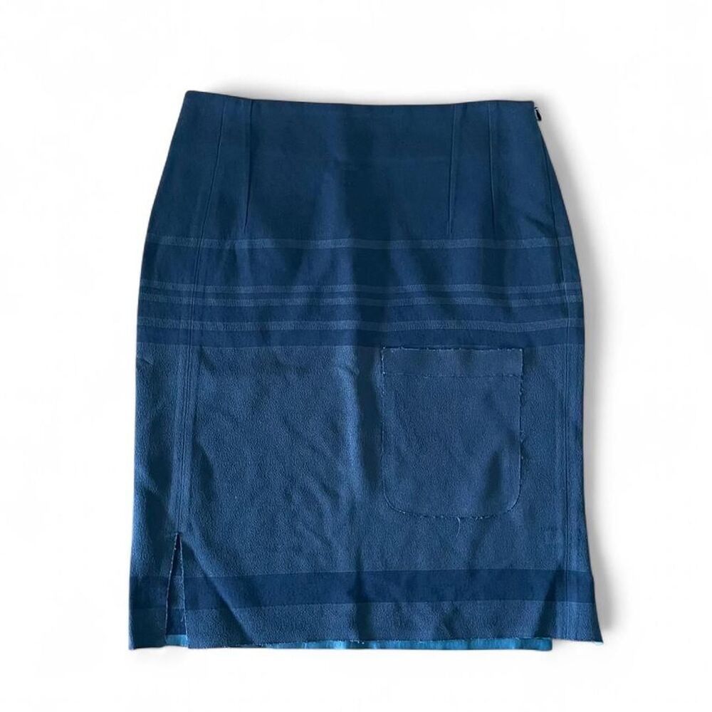 J.W. Anderson Navy Blue Striped Pencil Skirt Raw Hem Patch Pocket Size 4